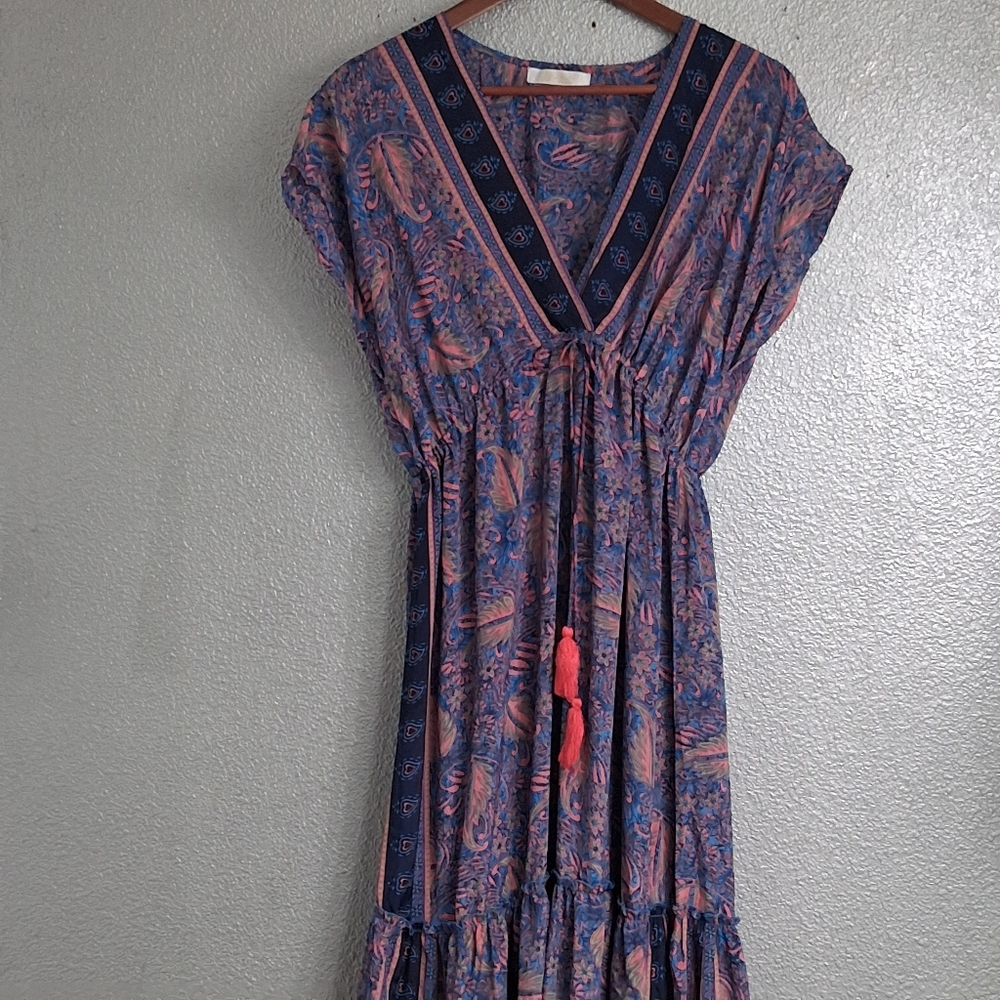 Life Art 100% Silk Maxi Dress With Tassels